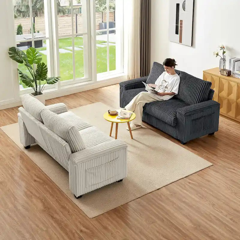 Dark Grey 71  Fabric Loveseat Sofa with Square Storage Armrest and USB port for Living Room