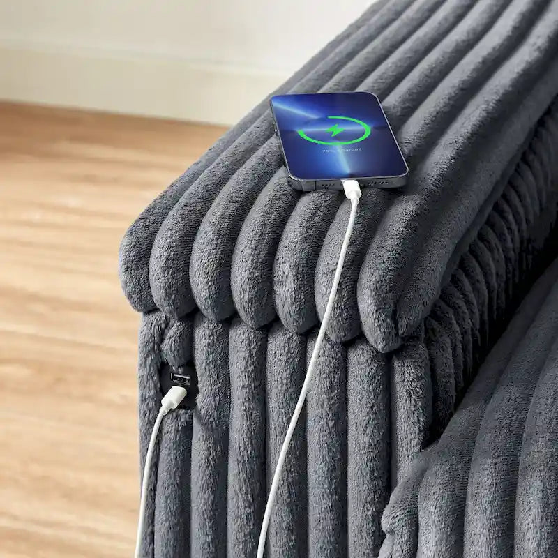 Dark Grey 71  Fabric Loveseat Sofa with Square Storage Armrest and USB port for Living Room