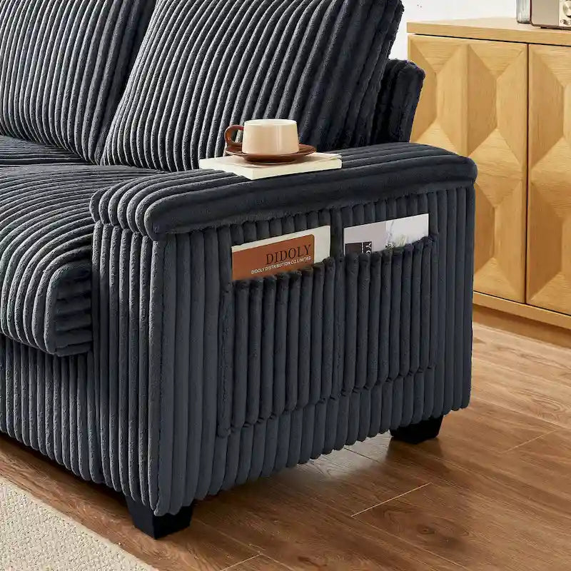 Dark Grey 71  Fabric Loveseat Sofa with Square Storage Armrest and USB port for Living Room