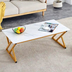 47  Modern Rectangular Coffee Table with Sintered Stone Tabletop and X-shaped Metal Legs