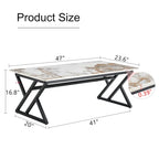 47  Modern Rectangular Coffee Table with Sintered Stone Tabletop and X-shaped Metal Legs
