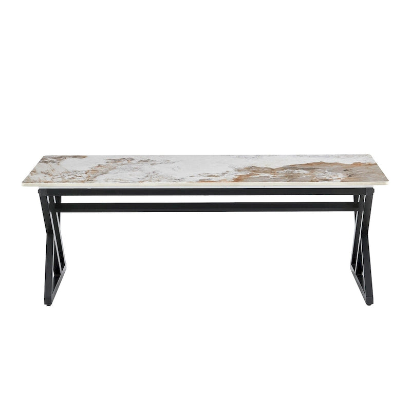 47  Modern Rectangular Coffee Table with Sintered Stone Tabletop and X-shaped Metal Legs