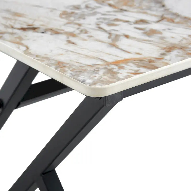 47  Modern Rectangular Coffee Table with Sintered Stone Tabletop and X-shaped Metal Legs