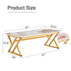 47  Modern Rectangular Coffee Table with Sintered Stone Tabletop and X-shaped Metal Legs