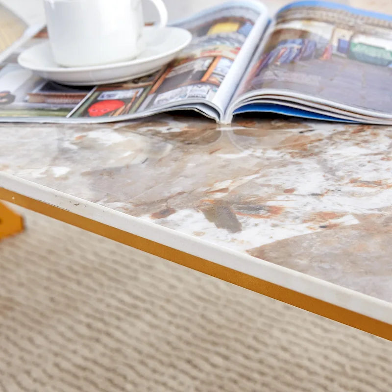 47  Modern Rectangular Coffee Table with Sintered Stone Tabletop and X-shaped Metal Legs
