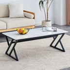 47  Modern Rectangular Coffee Table with Sintered Stone Tabletop and X-shaped Metal Legs