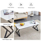 47  Modern Rectangular Coffee Table with Sintered Stone Tabletop and X-shaped Metal Legs