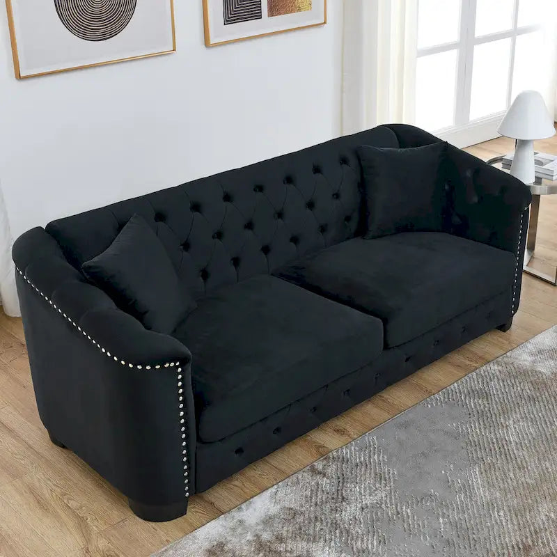 77  Chesterfield Velvet Button-tufted 3-Seater Sofa with Nailhead Decoration
