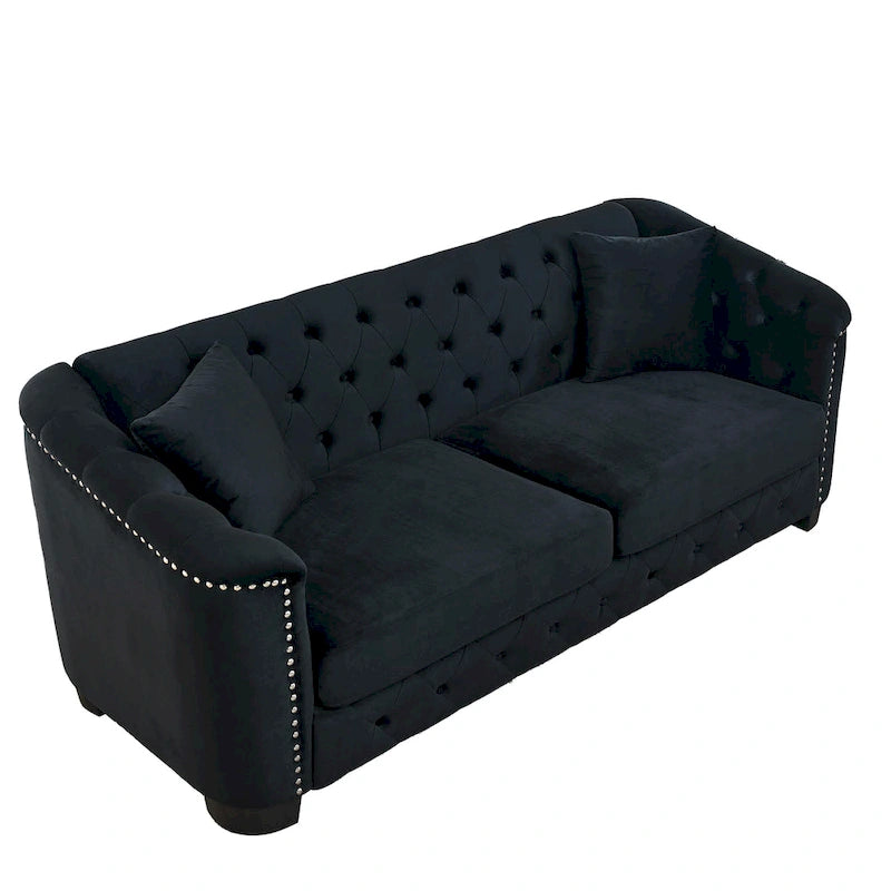 77  Chesterfield Velvet Button-tufted 3-Seater Sofa with Nailhead Decoration