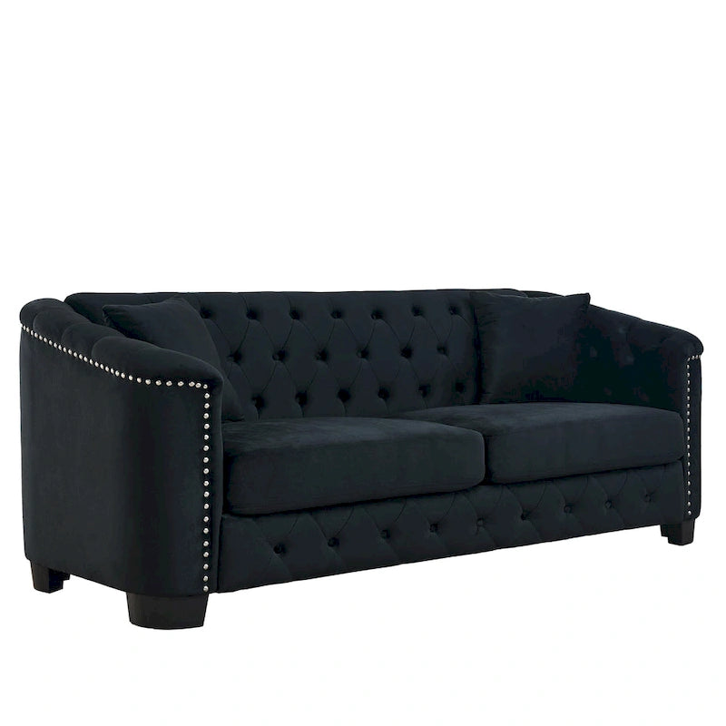 77  Chesterfield Velvet Button-tufted 3-Seater Sofa with Nailhead Decoration