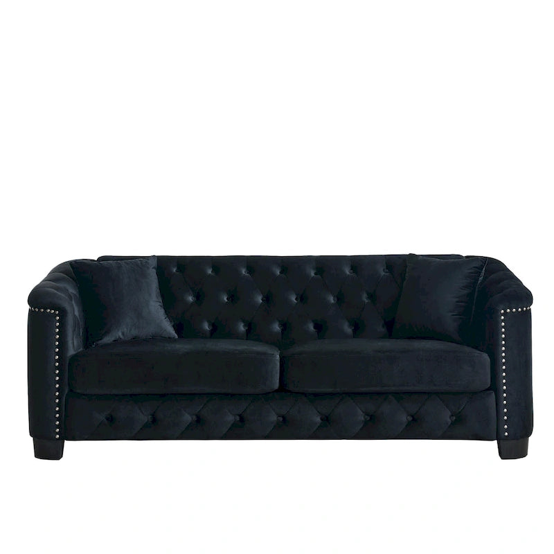 77  Chesterfield Velvet Button-tufted 3-Seater Sofa with Nailhead Decoration