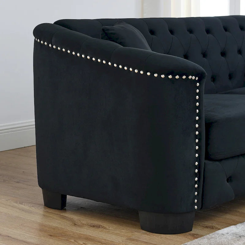 77  Chesterfield Velvet Button-tufted 3-Seater Sofa with Nailhead Decoration
