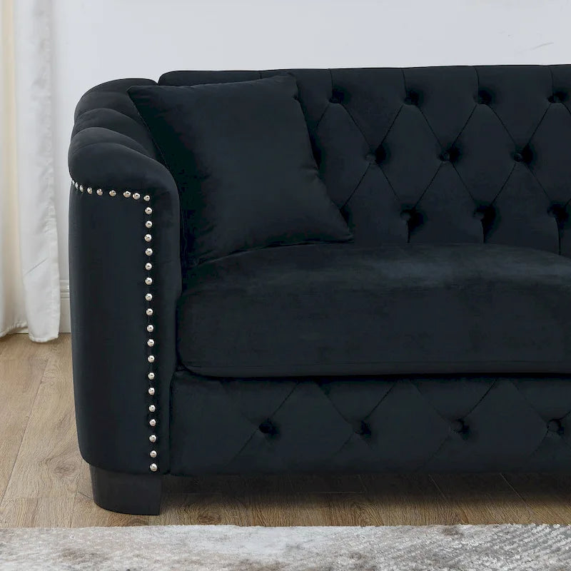 77  Chesterfield Velvet Button-tufted 3-Seater Sofa with Nailhead Decoration