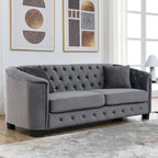 77  Chesterfield Velvet Button-tufted 3-Seater Sofa with Nailhead Decoration