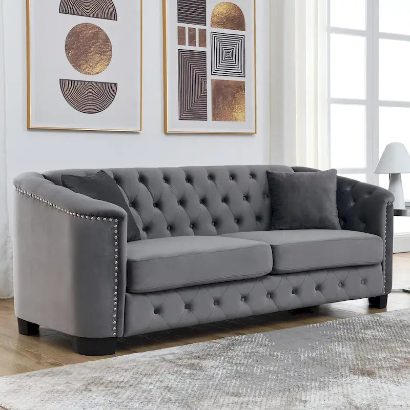 77  Chesterfield Velvet Button-tufted 3-Seater Sofa with Nailhead Decoration
