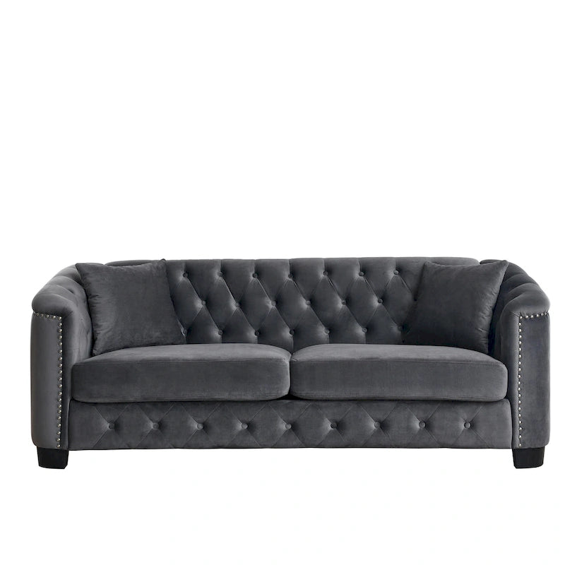 77  Chesterfield Velvet Button-tufted 3-Seater Sofa with Nailhead Decoration