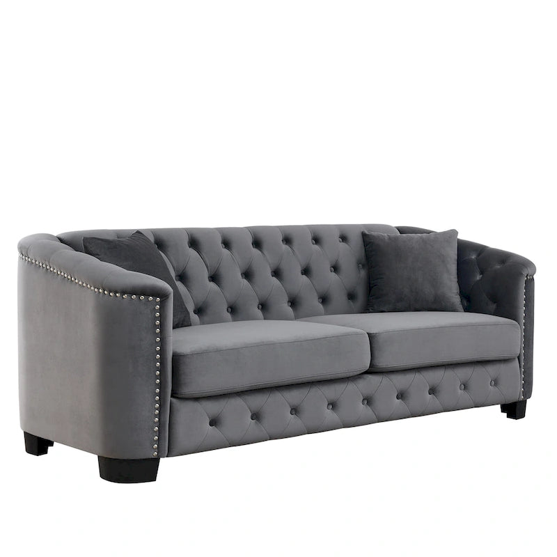 77  Chesterfield Velvet Button-tufted 3-Seater Sofa with Nailhead Decoration