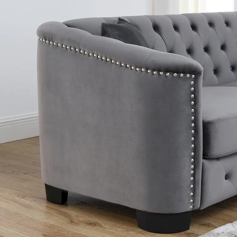 77  Chesterfield Velvet Button-tufted 3-Seater Sofa with Nailhead Decoration