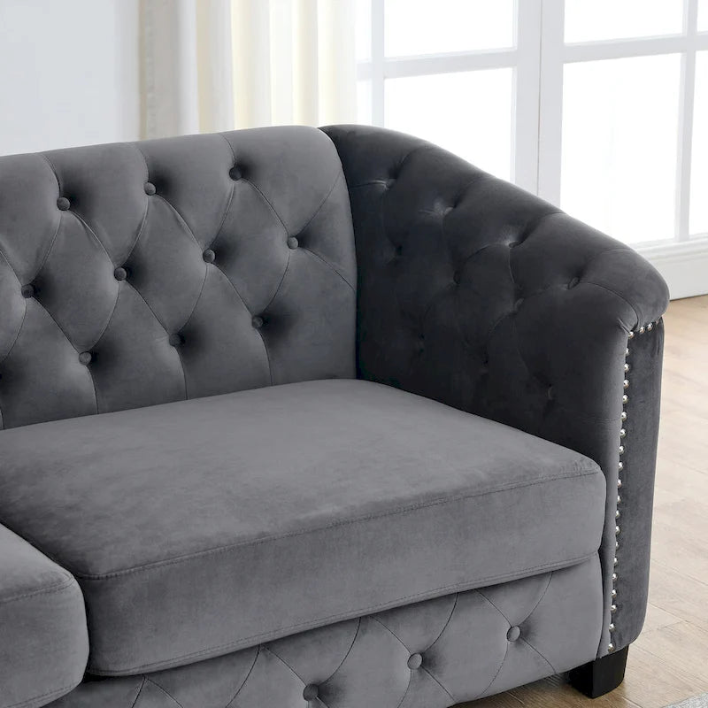 77  Chesterfield Velvet Button-tufted 3-Seater Sofa with Nailhead Decoration