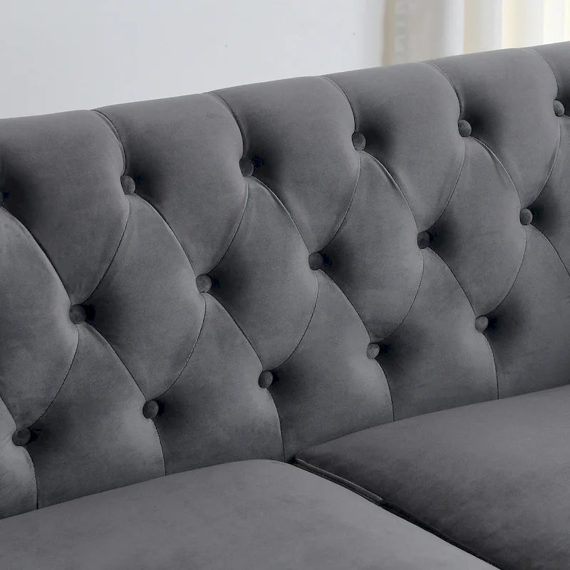 77  Chesterfield Velvet Button-tufted 3-Seater Sofa with Nailhead Decoration
