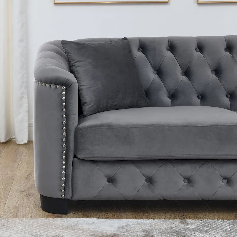 77  Chesterfield Velvet Button-tufted 3-Seater Sofa with Nailhead Decoration
