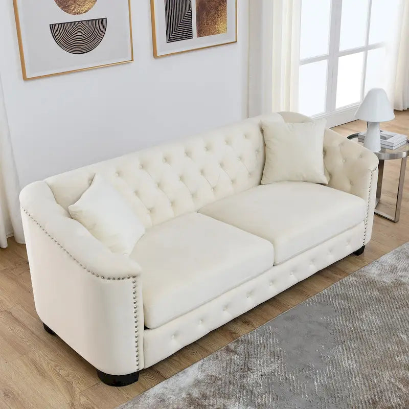 77  Chesterfield Velvet Button-tufted 3-Seater Sofa with Nailhead Decoration