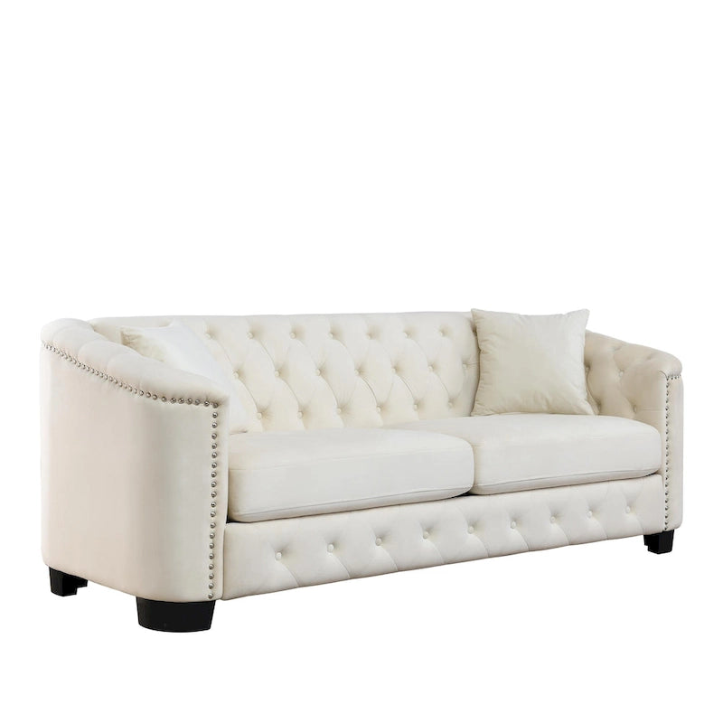 77  Chesterfield Velvet Button-tufted 3-Seater Sofa with Nailhead Decoration
