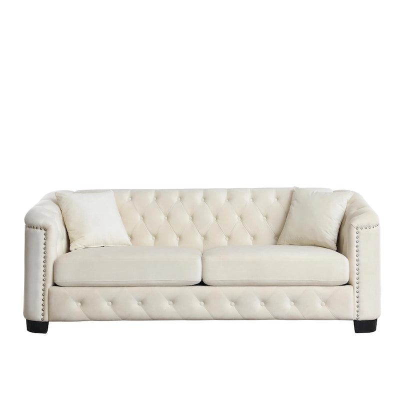 77  Chesterfield Velvet Button-tufted 3-Seater Sofa with Nailhead Decoration