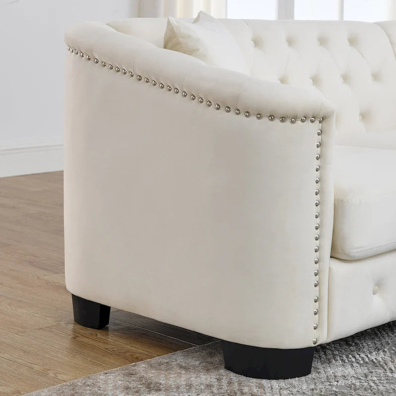 77  Chesterfield Velvet Button-tufted 3-Seater Sofa with Nailhead Decoration