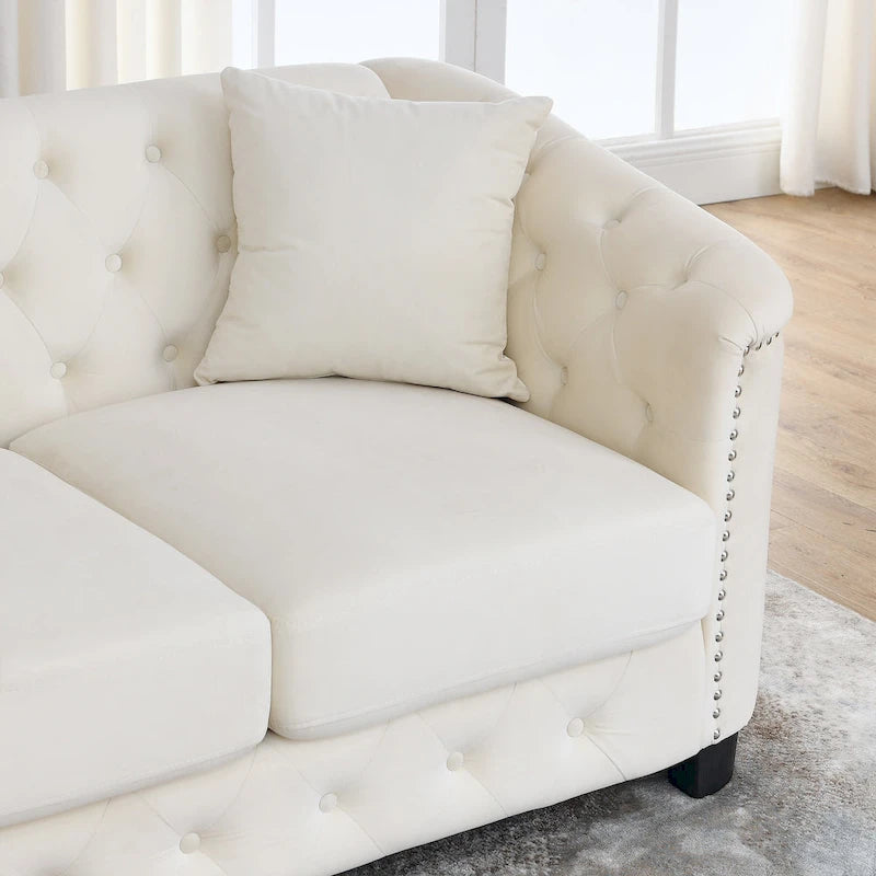77  Chesterfield Velvet Button-tufted 3-Seater Sofa with Nailhead Decoration