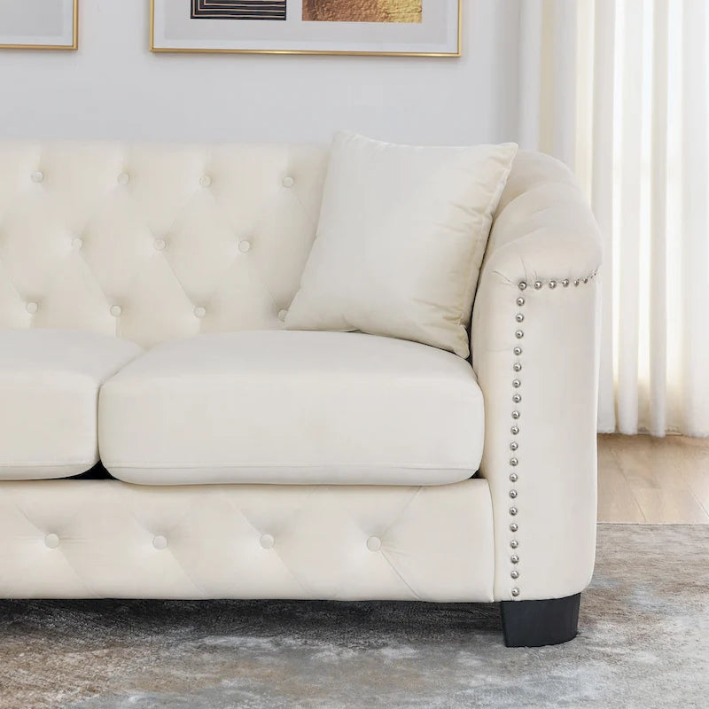 77  Chesterfield Velvet Button-tufted 3-Seater Sofa with Nailhead Decoration