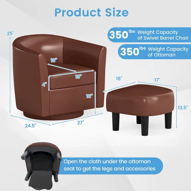 Modern Swivel Accent Chair with Ottoman for Living Room or Bedroom