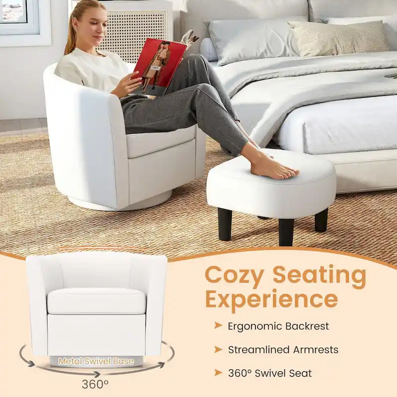 Modern Swivel Accent Chair with Ottoman for Living Room or Bedroom
