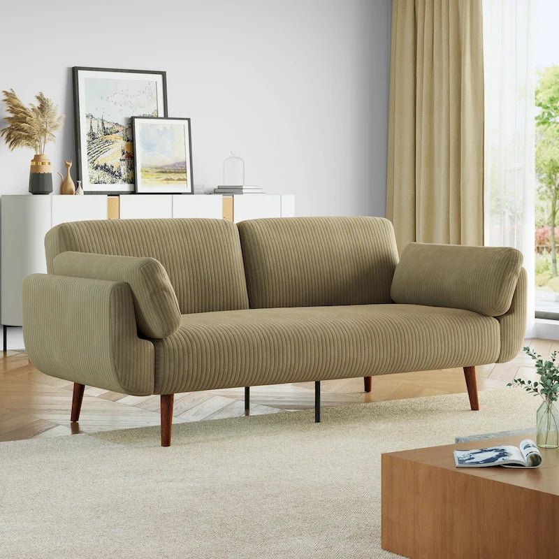 73.3  W Flared Arm Convertible Sleeper Sofa Modern Corduroy Loveseat