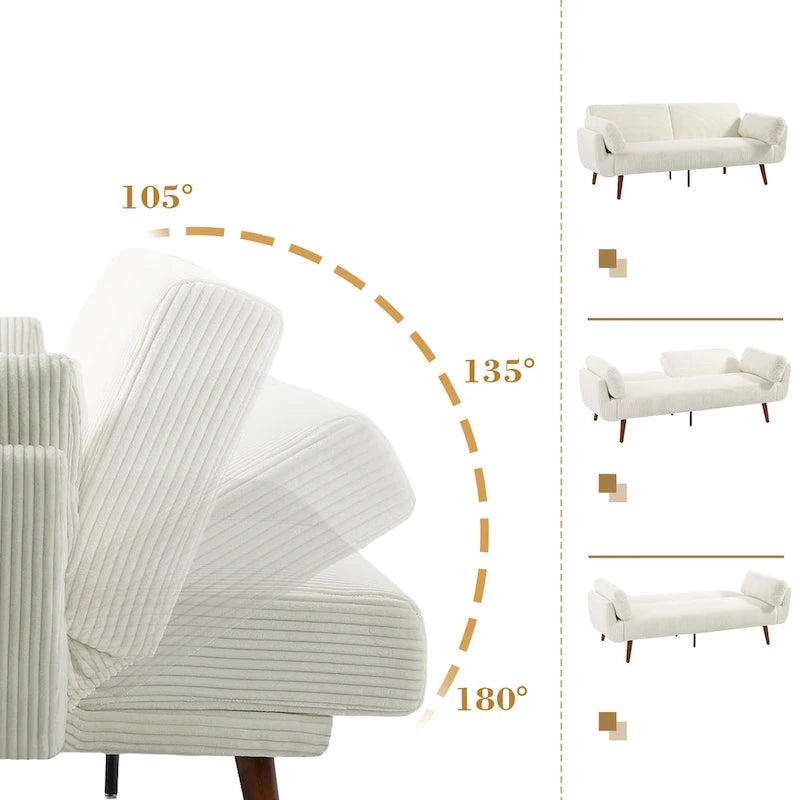 73.3  W Flared Arm Convertible Sleeper Sofa Modern Corduroy Loveseat