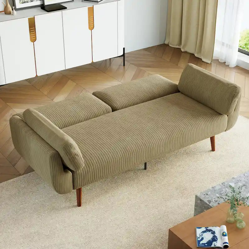 73.3  W Flared Arm Convertible Sleeper Sofa Modern Corduroy Loveseat