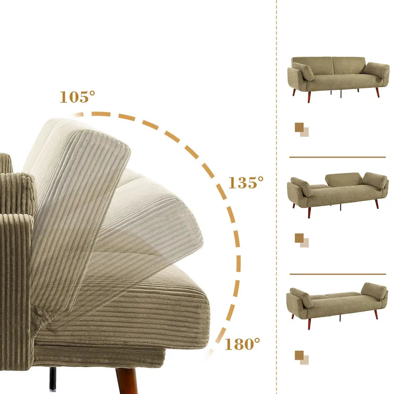 73.3  W Flared Arm Convertible Sleeper Sofa Modern Corduroy Loveseat