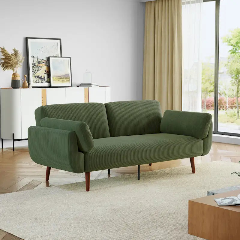 73.3  W Flared Arm Convertible Sleeper Sofa Modern Corduroy Loveseat
