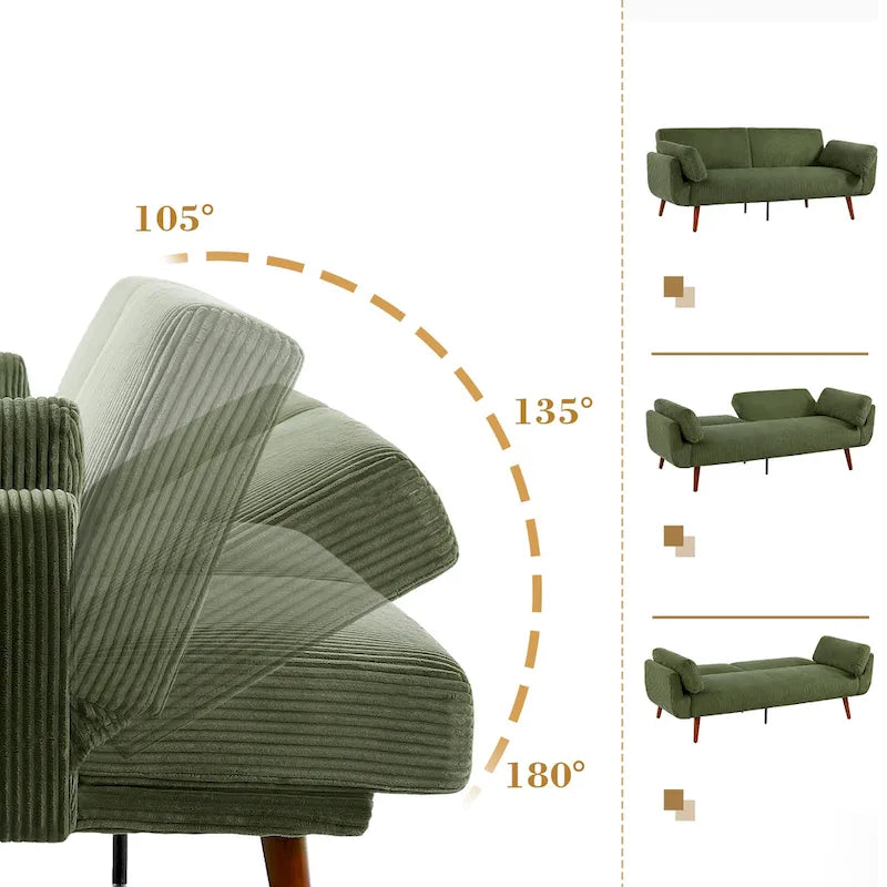 73.3  W Flared Arm Convertible Sleeper Sofa Modern Corduroy Loveseat