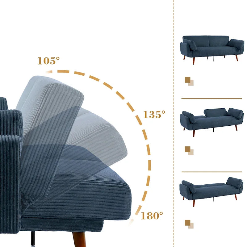 73.3  W Flared Arm Convertible Sleeper Sofa Modern Corduroy Loveseat
