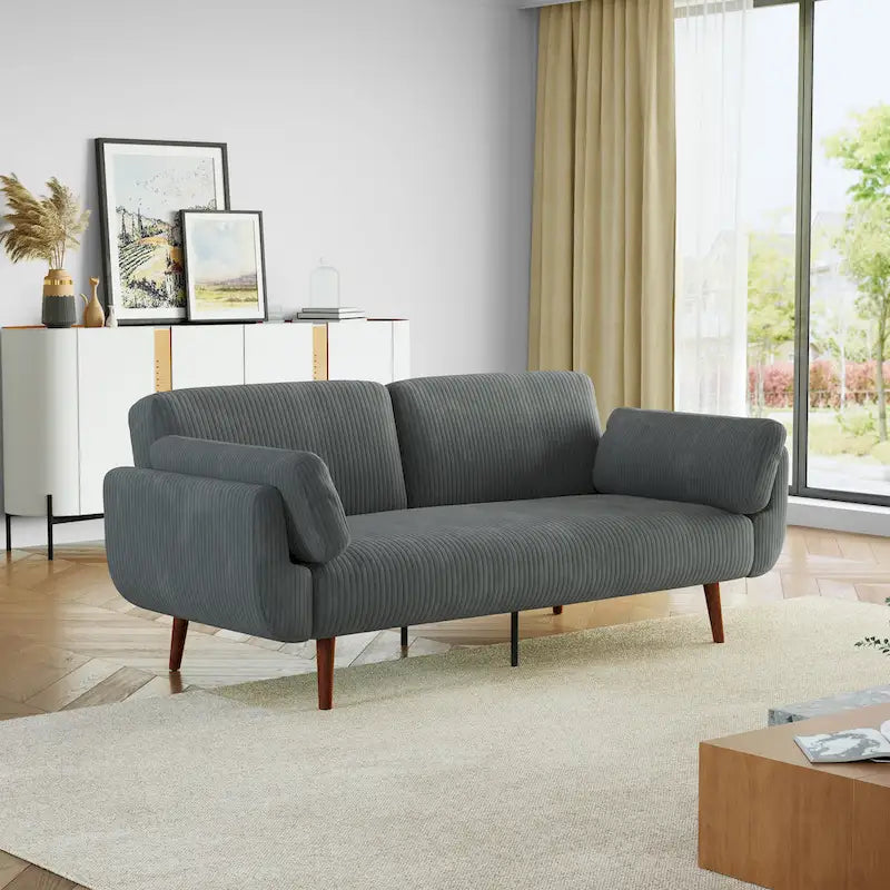 73.3  W Flared Arm Convertible Sleeper Sofa Modern Corduroy Loveseat