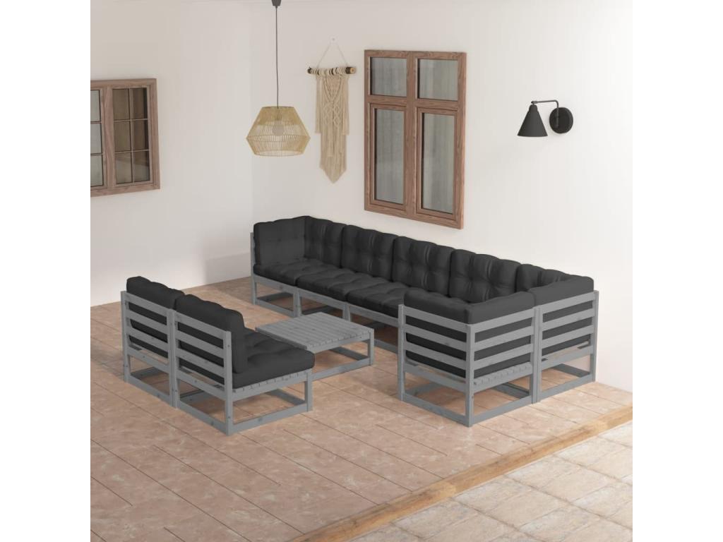 Gray Pine Wood Outdoor Furniture Set - dlz1766585690628