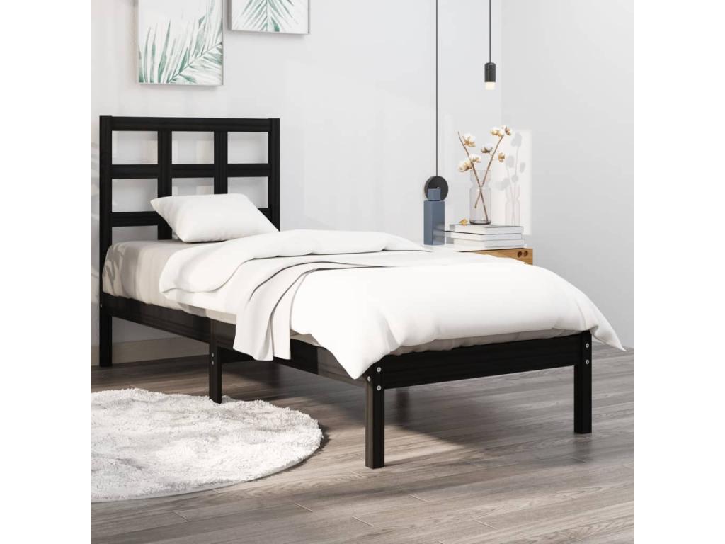 Black Solid Wood Bed Frame, 75 x 190 cm