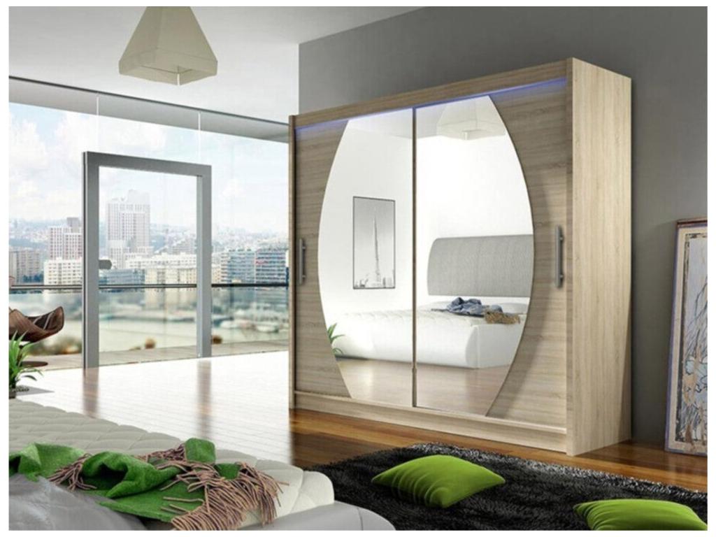 Brown Oak Wood Wardrobe, 215 x 180 x 58 cm