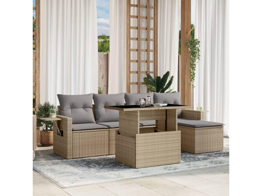 Beige Woven Resin Wicker Outdoor Furniture Set - dlz1766585872406