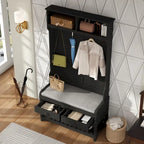 34.3  W 68.5 H Hall Tree with Bench and Shoe Storage With Cushion