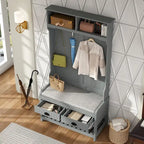 34.3  W 68.5 H Hall Tree with Bench and Shoe Storage With Cushion