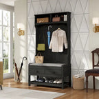 34.3  W 68.5 H Hall Tree with Bench and Shoe Storage With Cushion