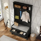 34.3  W 68.5 H Hall Tree with Bench and Shoe Storage With Cushion