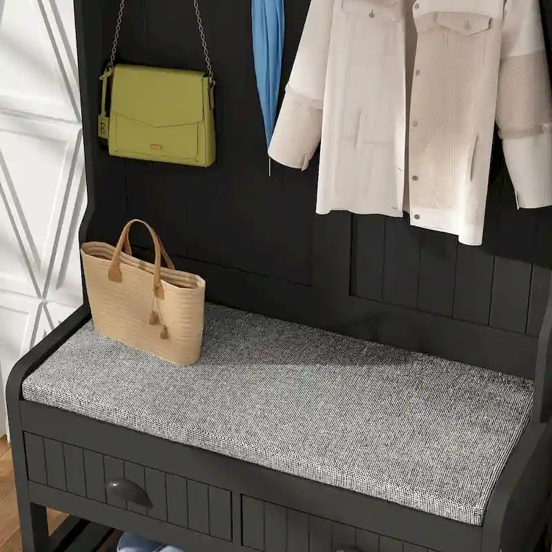 34.3  W 68.5 H Hall Tree with Bench and Shoe Storage With Cushion